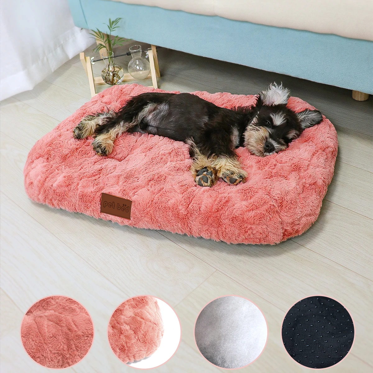 Dog Bed Pet Bed Washable Faux Fur Pet Crate Bed For Dog Anti-Slip Pet Mat Bed For Cat Fluffy Comfy Pet Sleeping Mat For Dog Mat