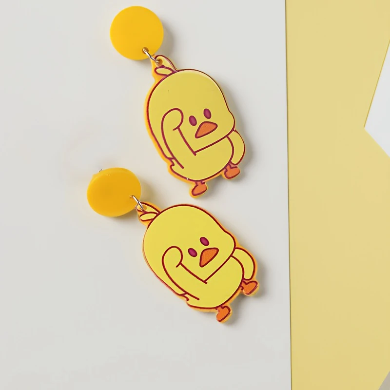 Sweet And Cute Cartoon Style Little Yellow Duck Cactus Ear Studs Minimalist Fashionable Design Earrings For women