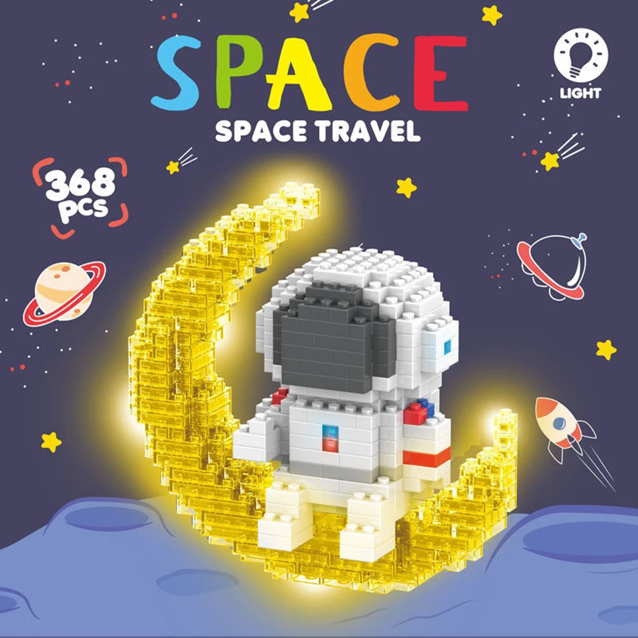 

Astronaut Moon Aviation Series With Lighting Assembling Micro Particle Building Block Desktop Decoration Model Children Toy Gift