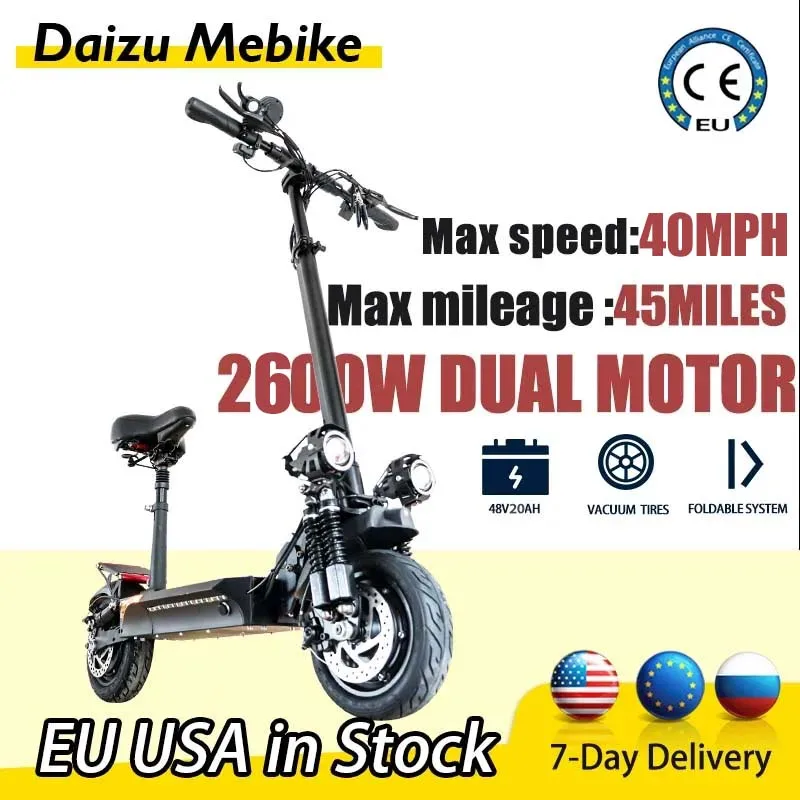 

70KM Electric Scooter Dual Motor 2600W 48V 65KM/H Fast Speed Electric Scooters электросамокат Foldable 112*24*47cm Scooters