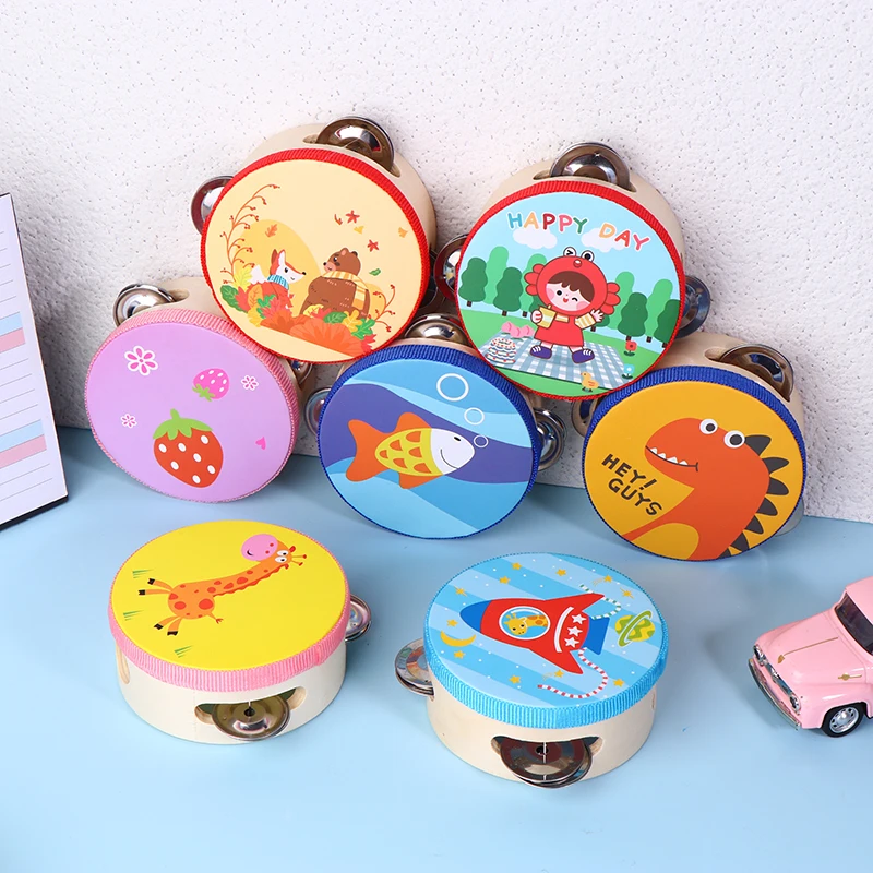 

10CM Wooden Tambourine Drum Bell Manual Musical Instrument Percussion Teaching Aids For Kids Game Early Education Hand Drum