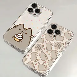 P-Pusheen Cat Phone Case For Xiaomi Redmi Note 13 12 12C 11 10 10C 13C 10s 9 9s 9A 9T 9C 8 7 Pro Max 4G 5G Transparent Cover