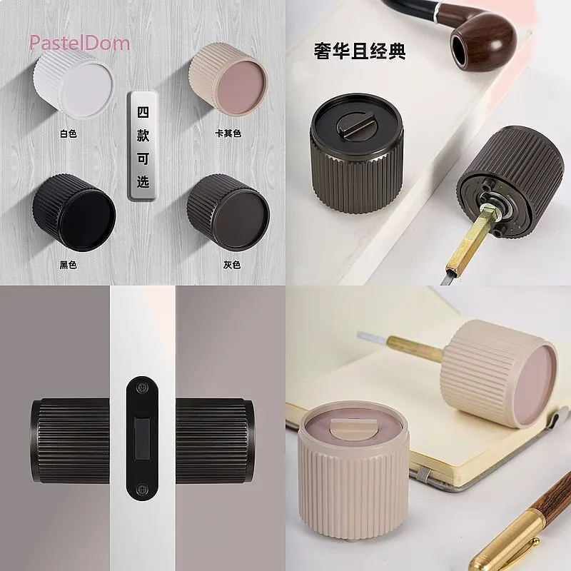 Minimalist Magnetic Silent Invisible Door Lock, Black Three-Rod Bedroom Handle Lock for Indoor Use