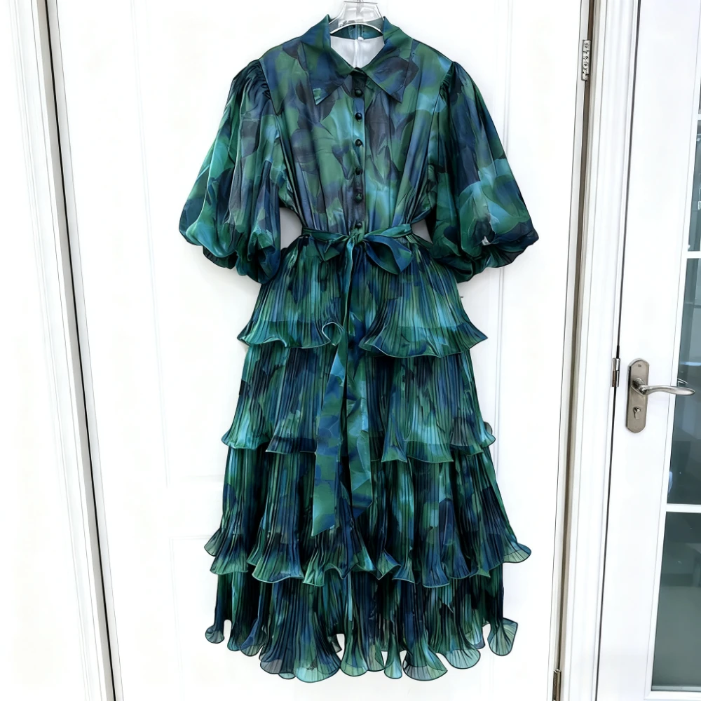 Vgh vintage luxuoso vestido para mulheres lapela meia manga cintura alta emendado rendas até em camadas vestidos de bolo roupas de moda feminina