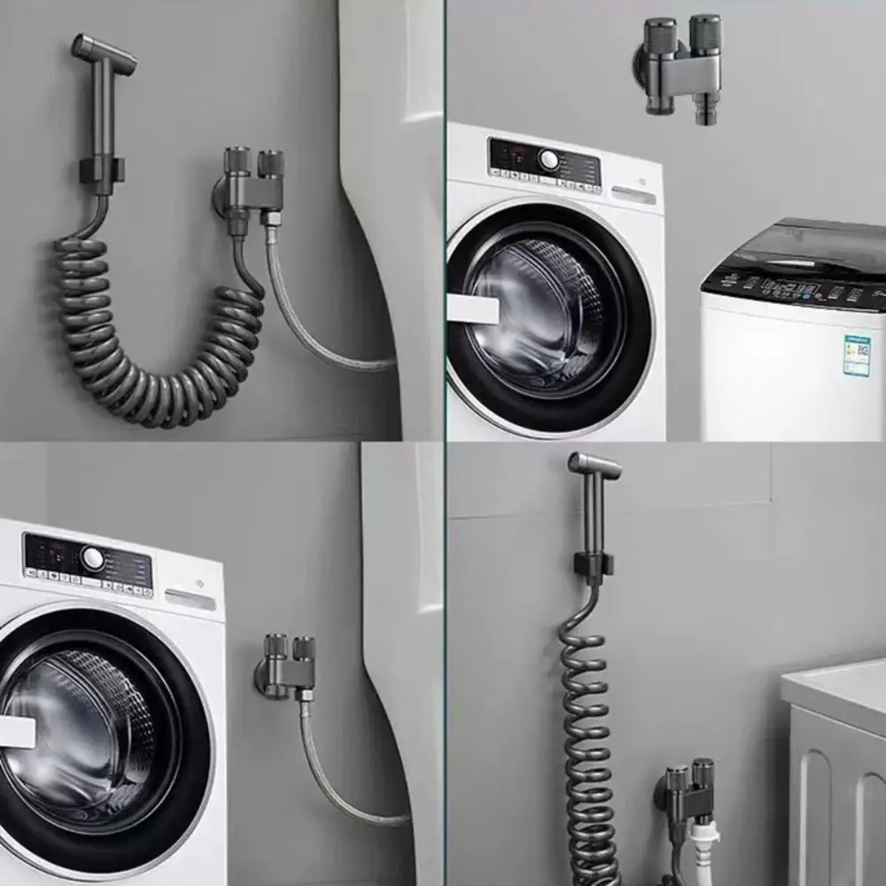 New Alloy Washing Machine Faucet 1 In Two Out Triangle Valve Toilet Triangle Valve G1/2 Double Control Valve Bathroom