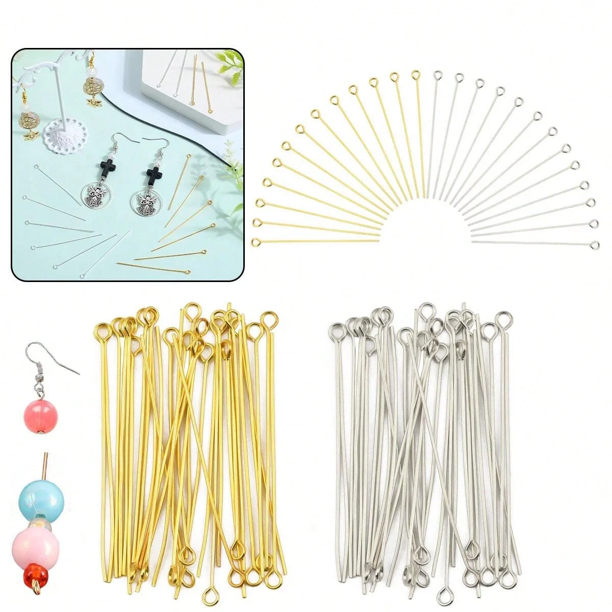 150pcs/Pack Metal 9-pin Steel Color And Golden Eye Pins 20/30/35/40/50mm For DIY Bracelets Necklaces Jewelry Making Accessories