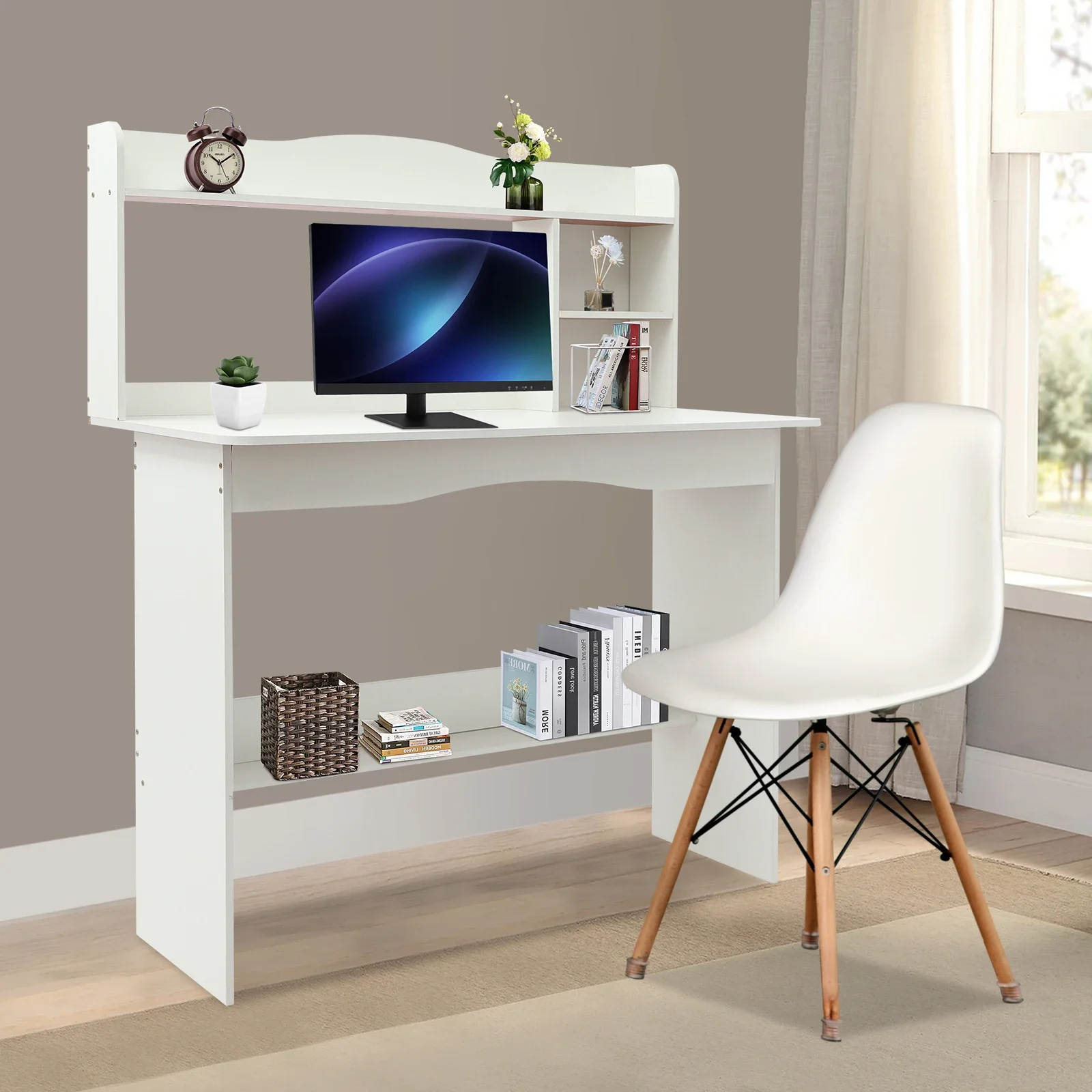 Thickened Fiberboard Home Office Desk With Bookshelf High Load-bearing Computer Desk Multifunctional Table With Guardrail