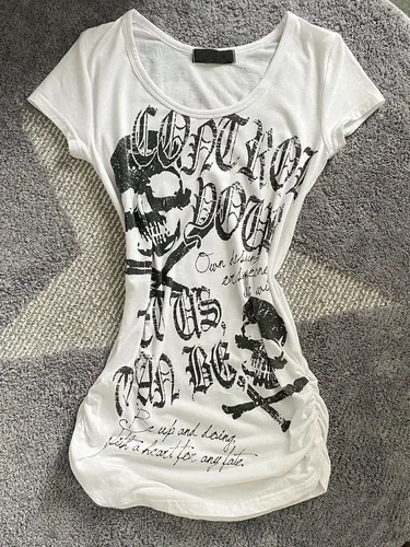 Camiseta Punk gótica Grunge para mujer, Tops Emo de manga corta con estampado Vintage Y2K Emo, ropa de calle Sexy estética, camisetas informales nuevas 2025