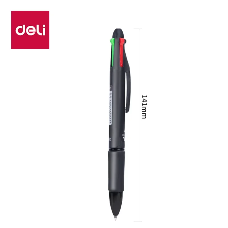 DELI 4-kleuren balpen 0,7 mm kleur balpennen blauw zwart rood groen schrijfpen school kantoorbenodigdheden
