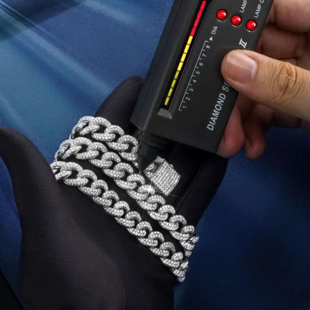 Luxury Cuban Jewelry 11mm Width Cuban Link d Vvs Moissanie Diamond Gold Silver White Gold Plated Cuban Link Chain.