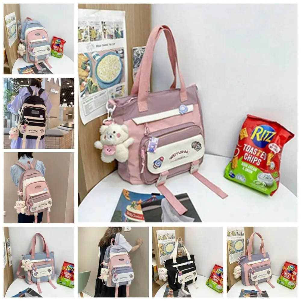 Cute Ins Students School Bags Multi Pockets Large Capacity Girls Shoulder Bags Cartoon Candy Color Large Handbag Student