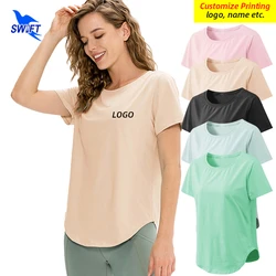 Summer Quick Dry Breathable Short Sleeve Running T Shirts Women Gym Fitness Loose Sport Yoga Tops Stretch Sportswear Customize