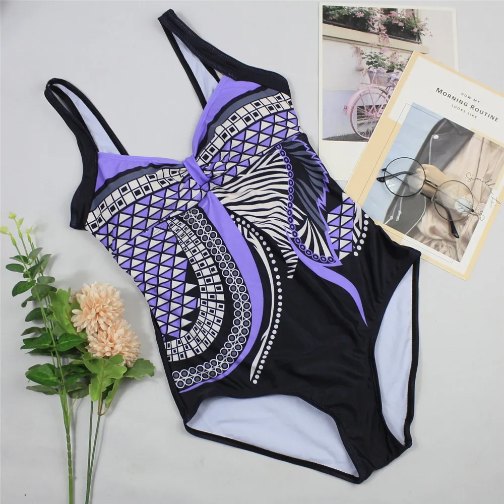 Kobiety strój kąpielowy nadruk w stylu Vintage Monokini damskie jednoczęściowe seksowne stroje kąpielowe bez pleców wyściełany strój kąpielowy kostiumy kąpielowe купалник женский