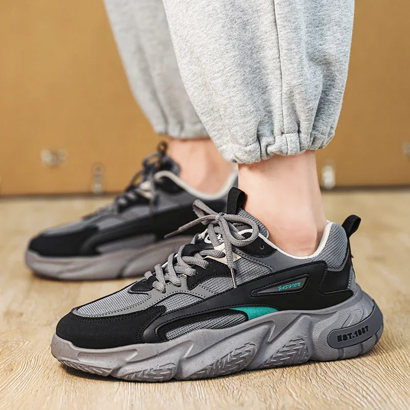 Men 2025 New Trend Mesh Lace Up Breathable Casual Sports Shoes Increased Soft Soles Thick Sole Versatile Clunky Sneaker