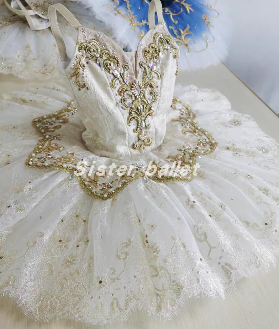 2024 New TUTU dress White gold Paquita variations Muslin dress Sleeping Beauty Princess dress Raymonda ballet competition