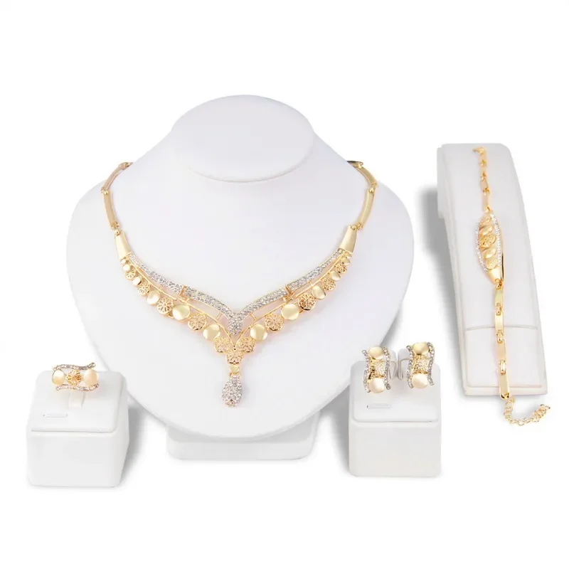 2024 Women\'s New Personality Temperament Necklace Four-piece Fashion Wedding Dance Jewelry Set Wholesale Female  Earings Girl