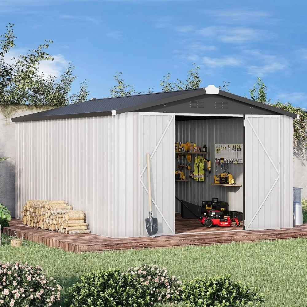 

10' x 14' Shed Metal, Outdoor Storage Sheds & Outdoor Storage 10' x 14' with Lockable Doors, Large Steel Yard Shed, Utility