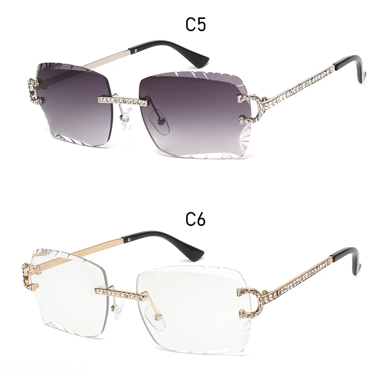 KENBO Quadratische randlose Edelstein-Sonnenbrille, trendige Sonnenbrille mit Farbverlauf für Damen und Herren, Retro-Sonnenbrille mit rahmenlosem Diamantschliff – Detail 14