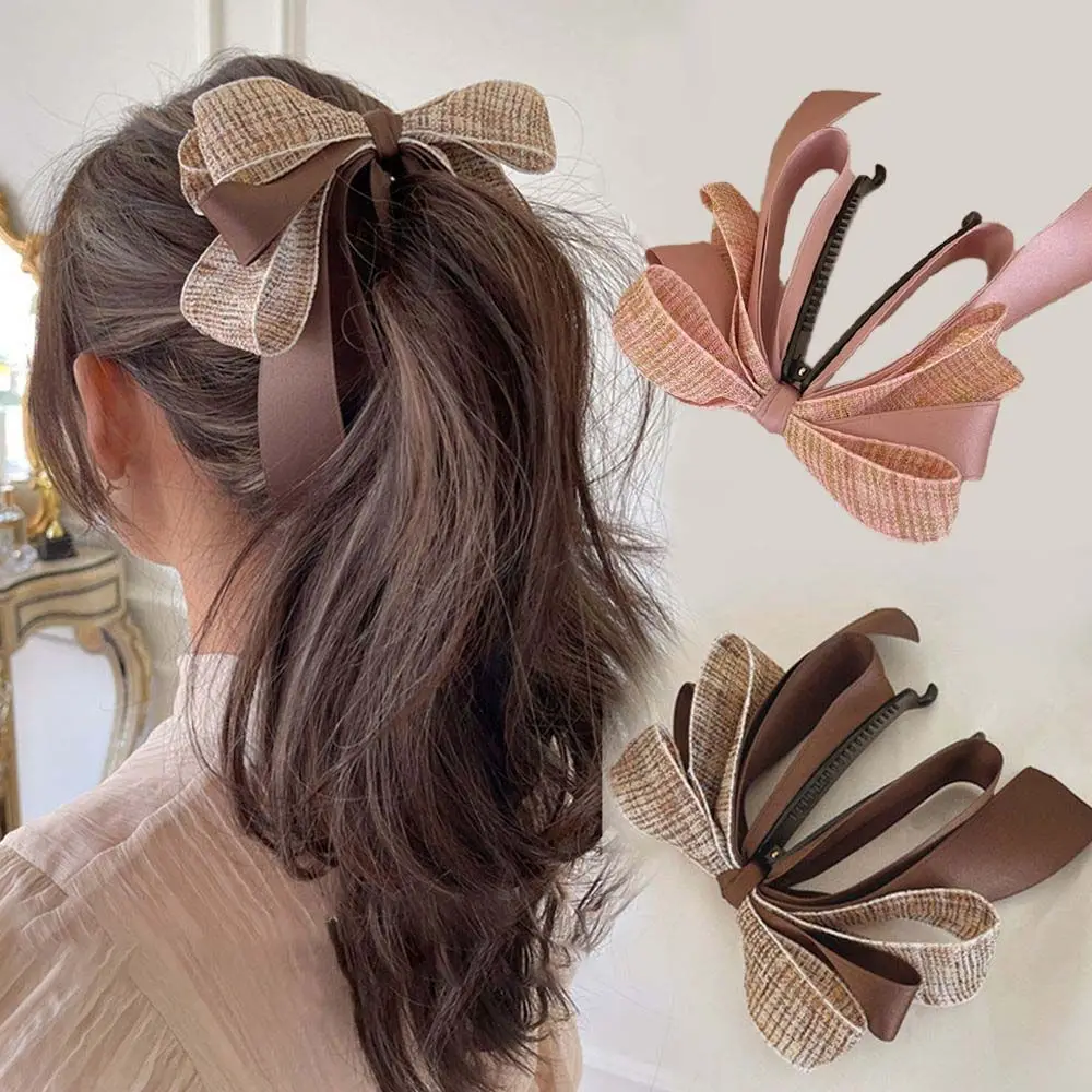 Retro Sweet Cloth Party Ribbon Fashion Design Vertical Clip Women Hair Accessories Bow Banana Clip Korean Style Hair Wear