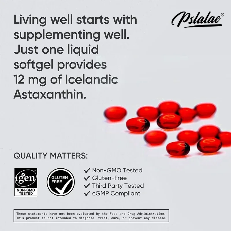 Astaxanthin - Promotes Eye, Joint, Skin and Heart Health, Improves Concentration and Memory