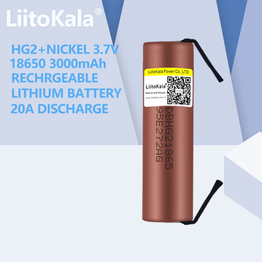 1PCS LiitoKala 100% New HG2 18650 3000mAh Rechargeable battery 18650HG2 3.6V discharge 20A Max 35A Power batteries