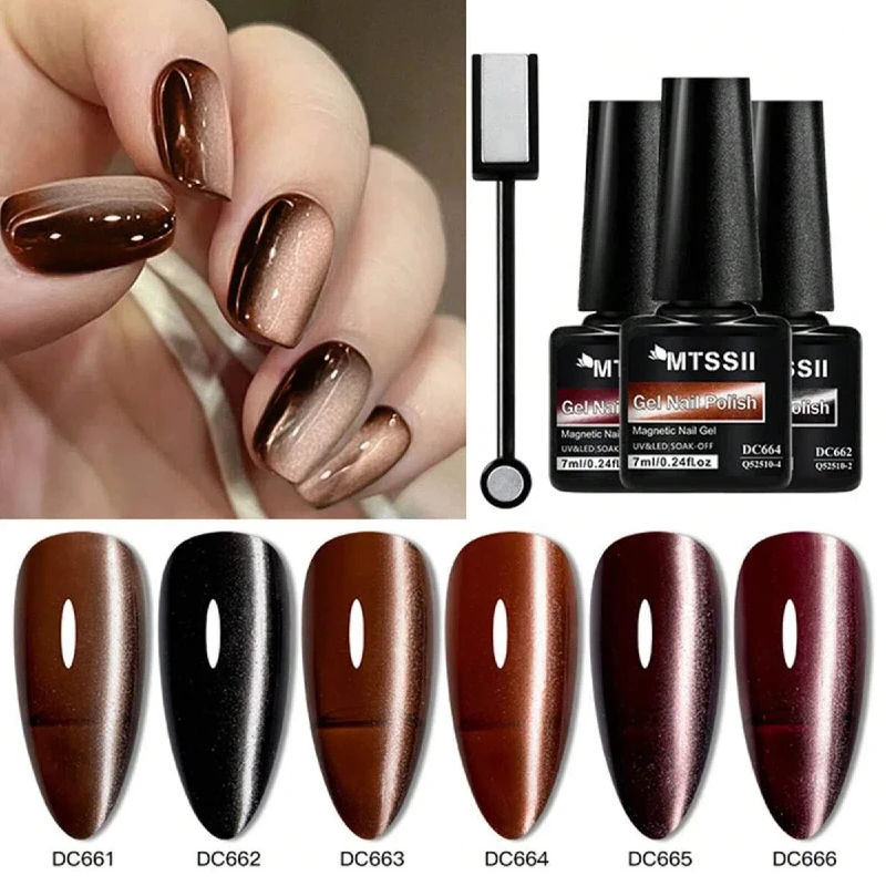 

7 шт. Роскошный кофейный кот Магнитный гель-лак для ногтей Набор стеклянных бусин с эффектом лунного света Полуперманентный замачиваемый УФ-светодиодный гель-лак «сделай сам»