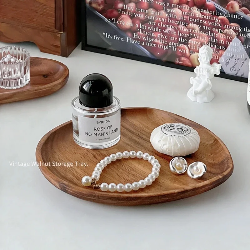 Walnut Wood Desk Organizer Tray Key Jewelry Makeup Storage For Entryway Dresser Bedside Office For Women Christmas Birthday Gift