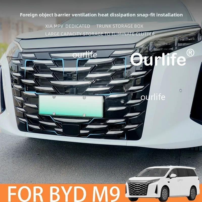 For BYD  M9 2026 Car Style Front Bumper Racing Grills Insert Cover Water Tank Insect Proof Net Protector Decoration Accessories