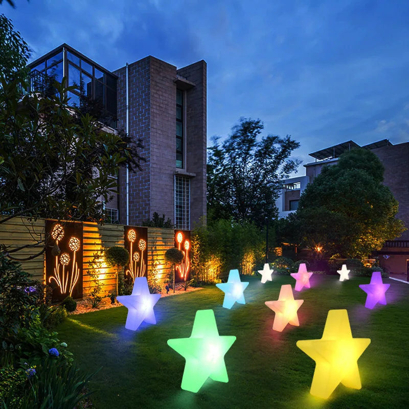 BERTH Modern Solar White Landscape Lamp Creative Stars Pattern Waterproof IP65 Decor Led 16 Colors Atmosphere Night Light