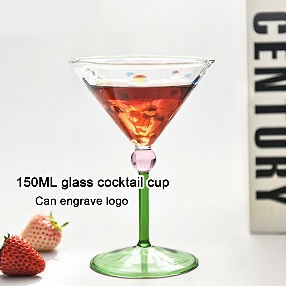 (Can Engrave Logo) 150ML Colored Glass Household High-end Cocktail Cup, Bar Triangular Glass, Party Goblet, Birthday Gift