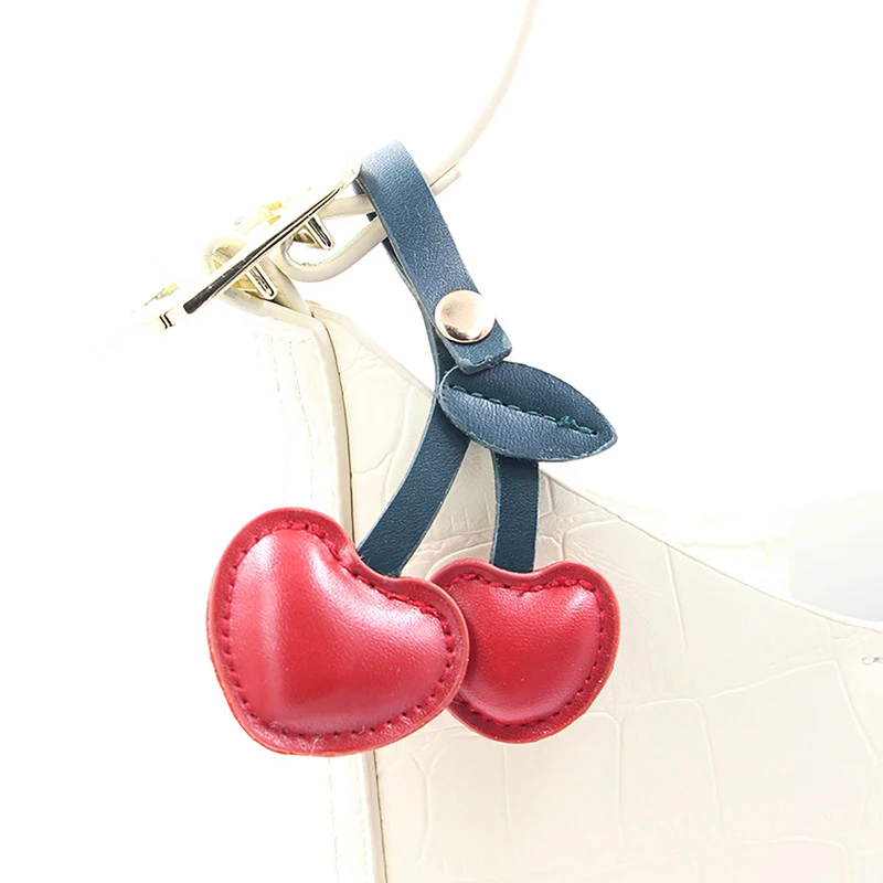 Creative small cherry key chain pastoral style leather fruit key chain pendant bag pendant car key chain ring small accessories