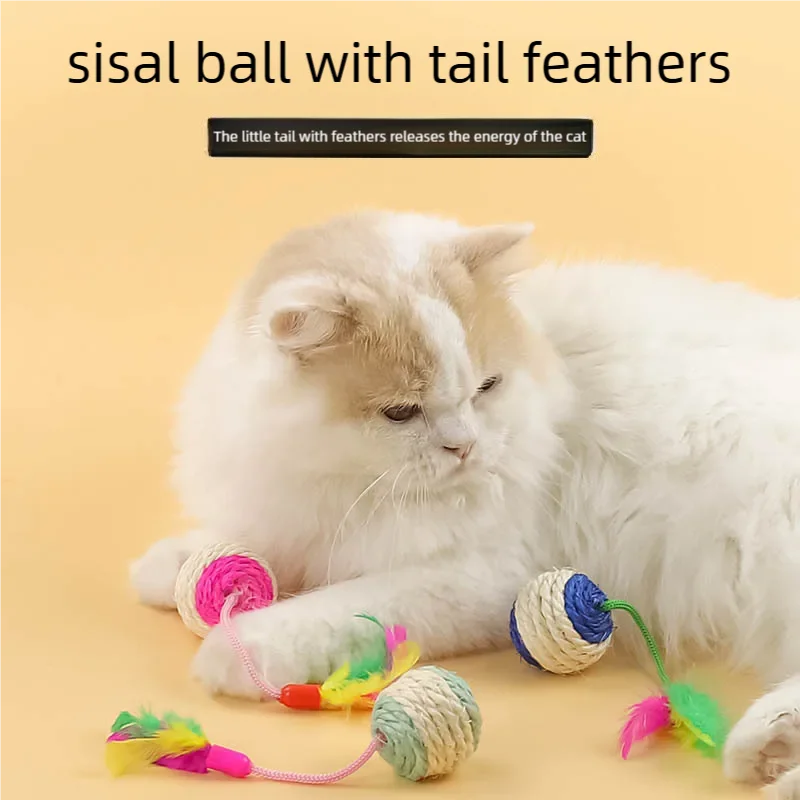 Sisal Scratching Ball Feather Cat Toy Interactive Training Supplies For Kittens Indoor Cats Anti Boredom Pet Accessories - view 3
