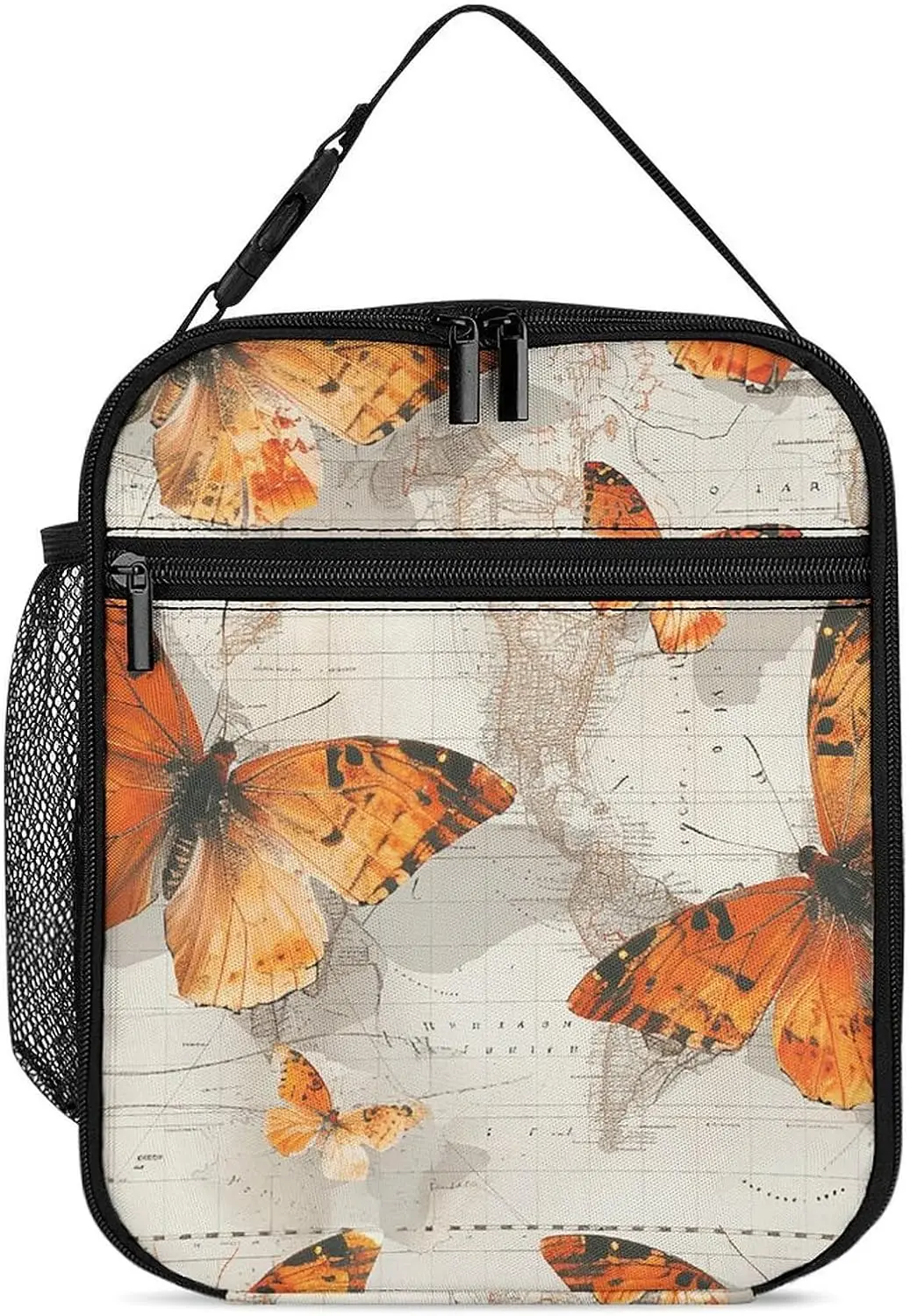 

Insulated Lunch Bag for Women Men Lunch Box Realistic Orange Butterfly Leakproof Lunch Tote Cooler Bags for Work Picnic