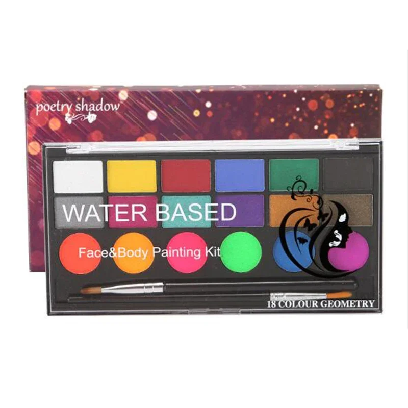 

18 Colors Water-soluble Face Painting Body Makeup Non Toxic Safe Water Paint Oil With Brush Party Tools Art Supplies