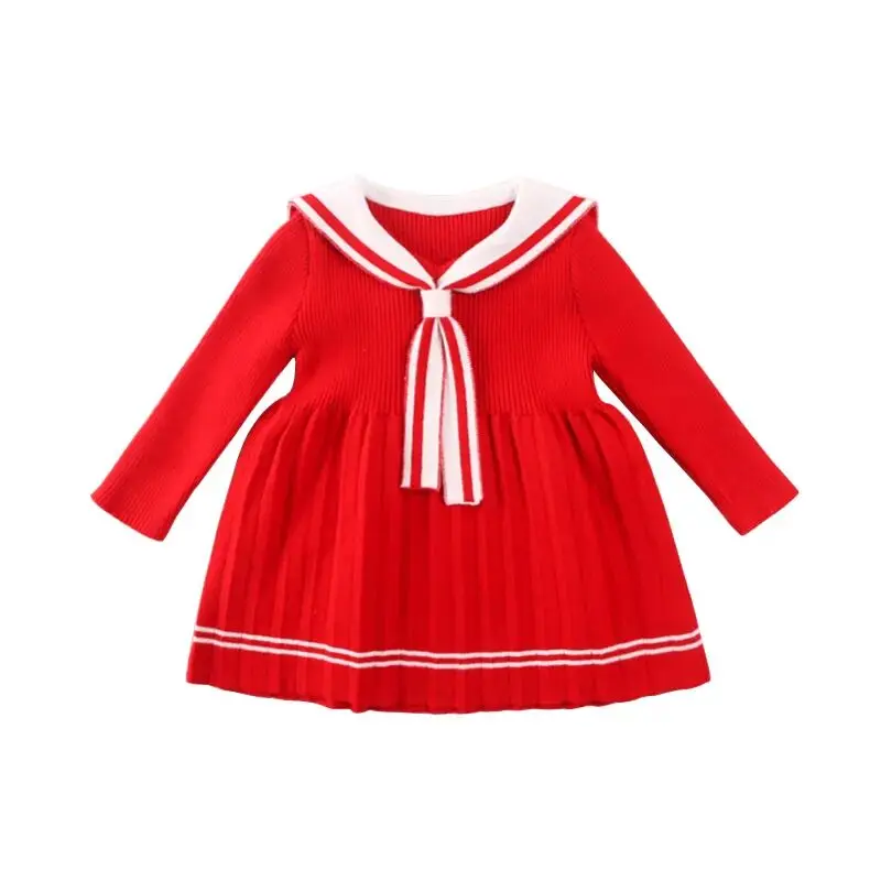 

Girls' Dress Academy Style Spring and Autumn Navy Hairy Dress Children's Long Sleeve Dress