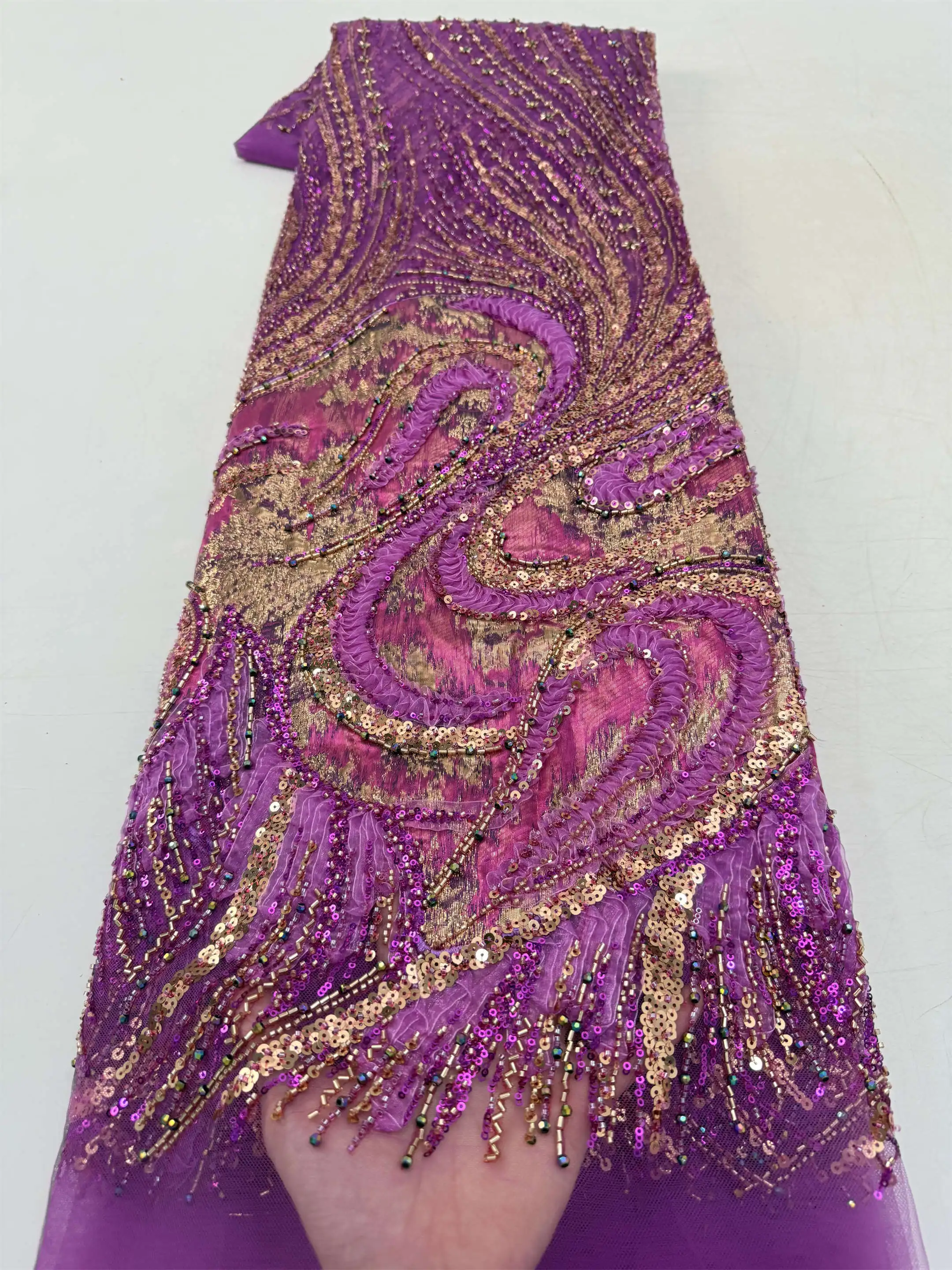 

Элитная африканская кружевная ткань с пайетками и бисером 2026 года, высококачественное кружево, 5 ярдов, розовое французское кружево, нигерийские кружевные ткани для вечеринок