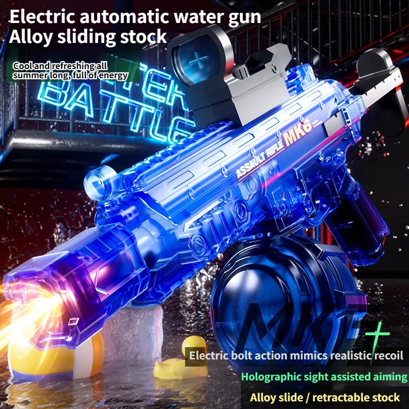 New Powerful Rapid Fire Electric MK6 Water Gun With Large Capacity LED Light Gun Head Rapid Fire Family Outdoor Toys