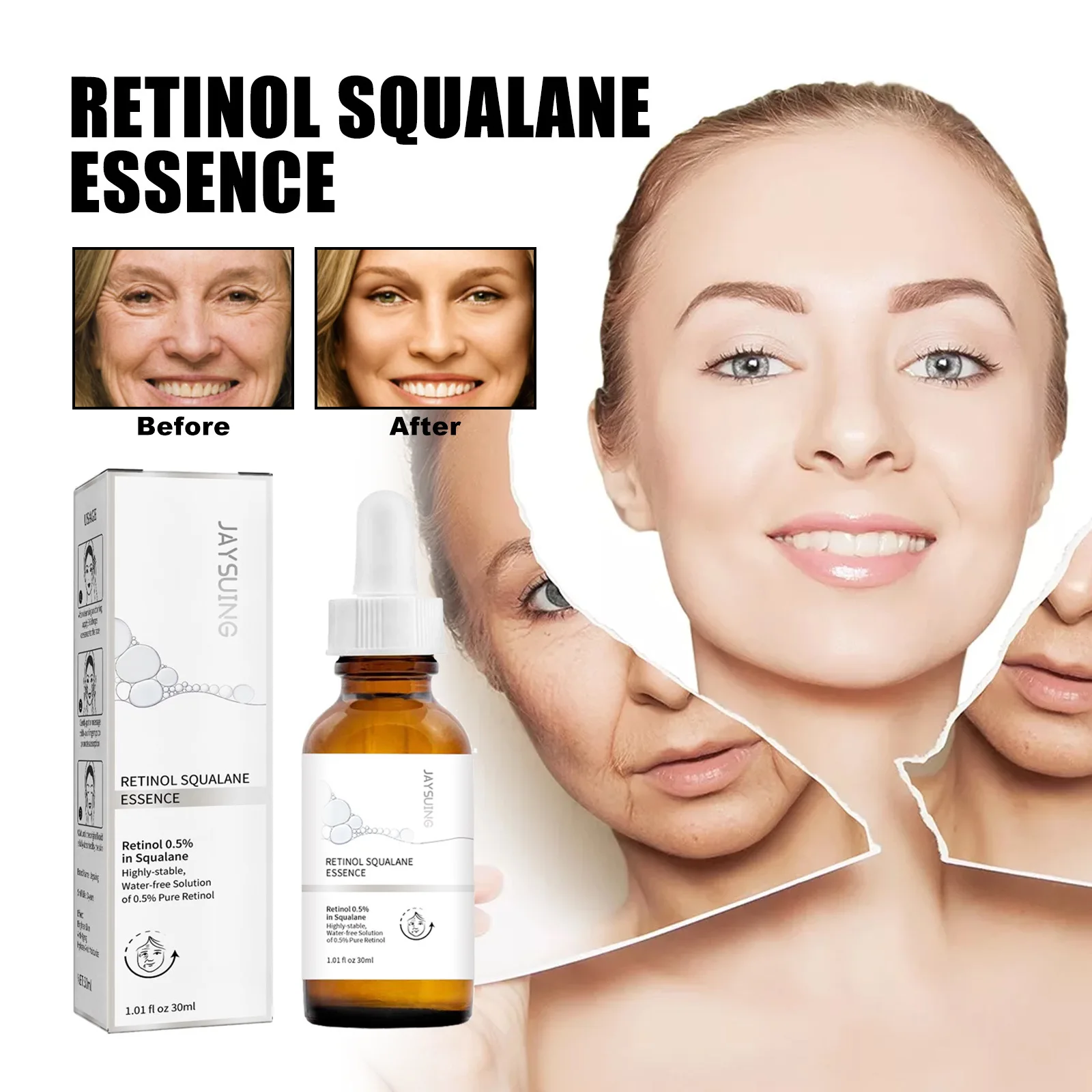 30ml retinol 0.5% soro de squalano remove rugas e embotamento de manchas hidrata iluminando tez endurecimento soro facial cuidados com a pele