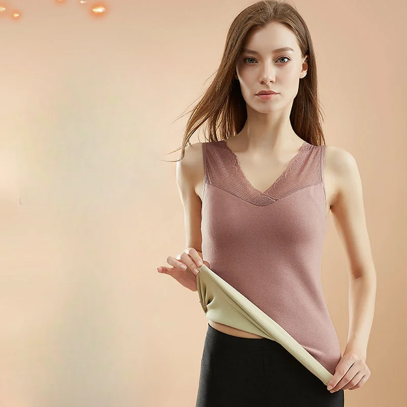 

2024 New Women Autumn Winter Thick Warm Sleeveless Tops Female Seamless Bottom Warm Vest Ladies V-neck Underwear Tans Tops H458