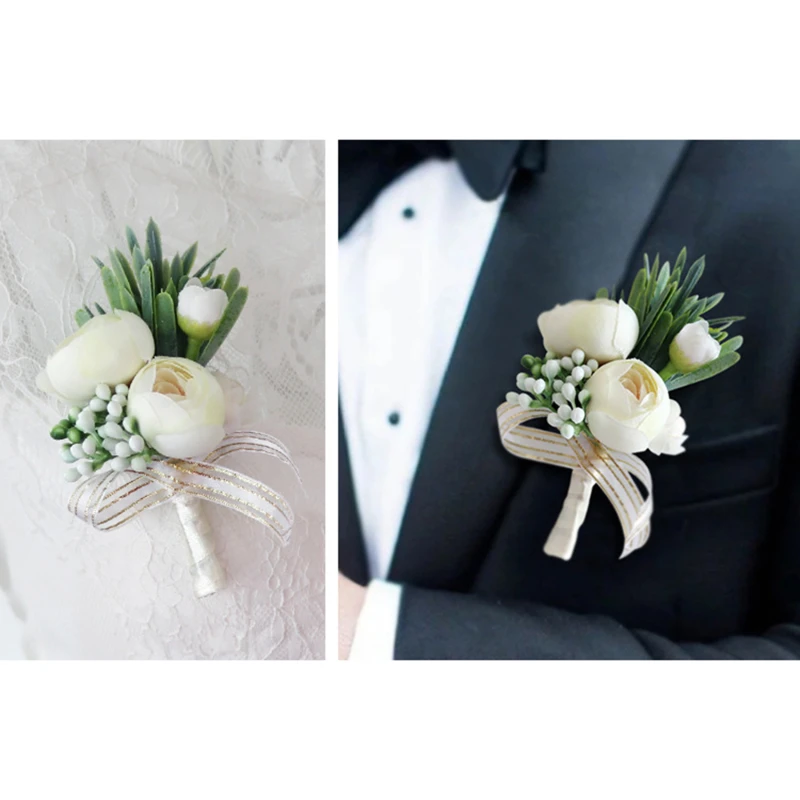 Boutonniere Flowers Corsage Pin Boutonniere Buttonhole Men Wedding Bracelet Bridesmaid Wedding Buttonhole Witness Corsage 2024