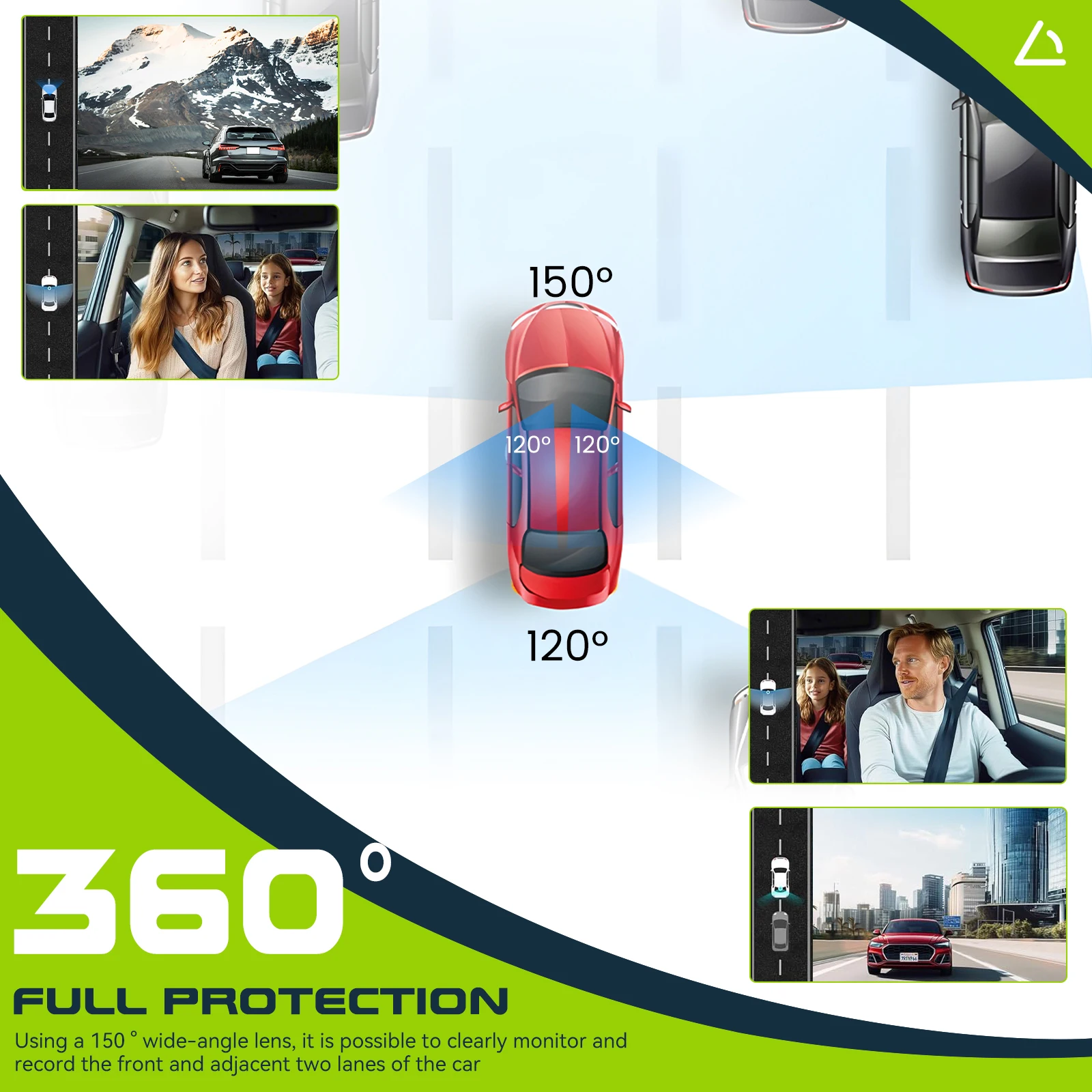 Podofo 3,16 Zoll Auto-Dashcam 1080P Auto-Blackbox Dashcam mit Vier HD-Kameras Einschließlich 480P Linke Innenkamera, Rechte Innenkamera und Rückkamera – Detail 2