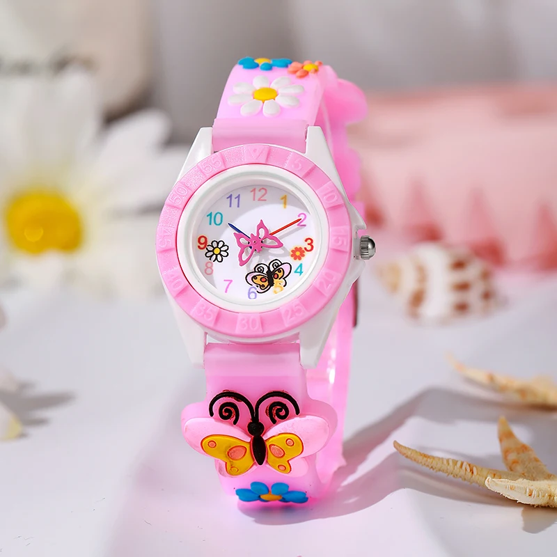 Reloj Infantil Digital Sencillo Manecillas de Mariposa Diseño Relojes de Cuarzo Casual Deportes Púrpura Silicona Niñas Reloj Regalo Reloj de pulsera