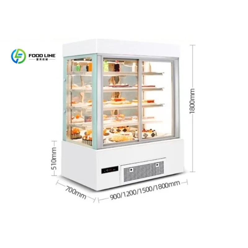 Customized Commercial Cake Display Fridge Square Glass Door Digital Thermostat Stainless Steel Cooler for Pastry Supermarket