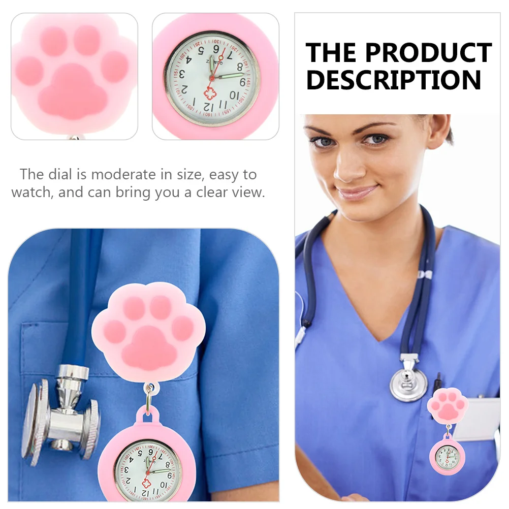 

2Pcs Cat Paw Nurse Hanging Pocket Watch Durable Clip-on Fob Watch Creative Design for Nursing Students Doctor Gift