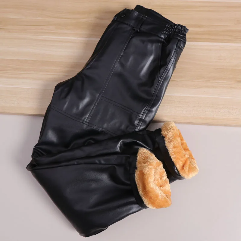 

Thiened Fce Winter Motorcycle Riding Pants Men's Warm Waterproof Windproof Cycling Trousers Casual Slim Fit PU Material