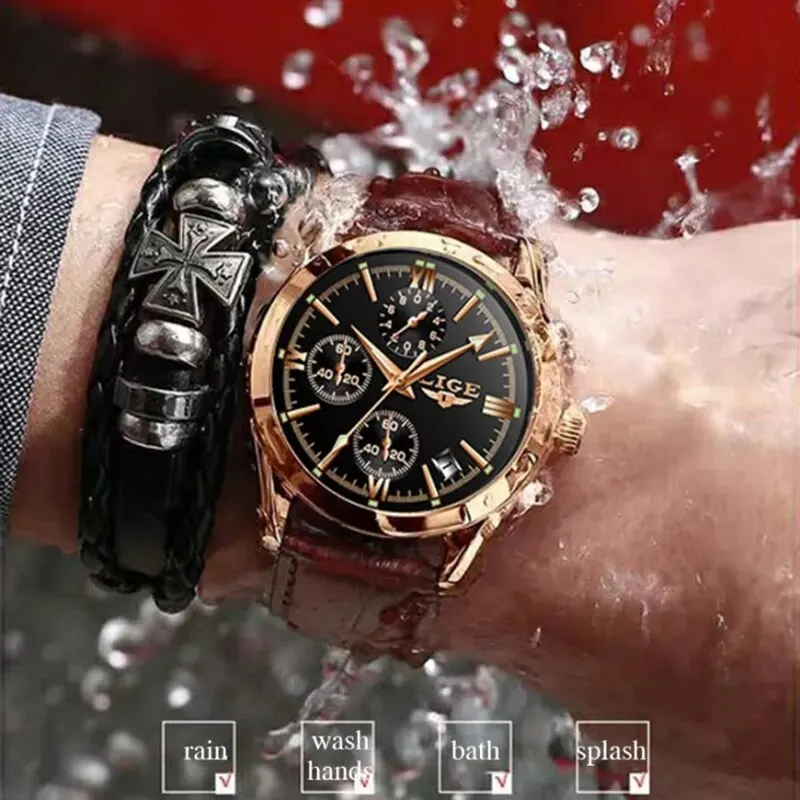 New Fashion Mens Watches Top Brand Luxury Military Quartz Watch Man Premium Leather Waterproof Sport Chronograph Watch Men Clock