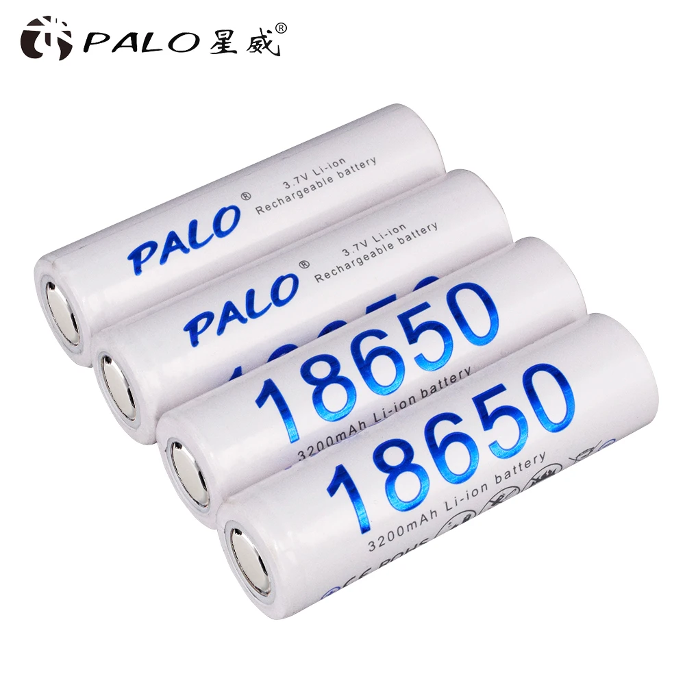PALO 100% Original 18650 3200mAh Battery 3.7V Lithium Ion Rechargeable Battery for Counter Lamp Flashlight 18650 Batteries