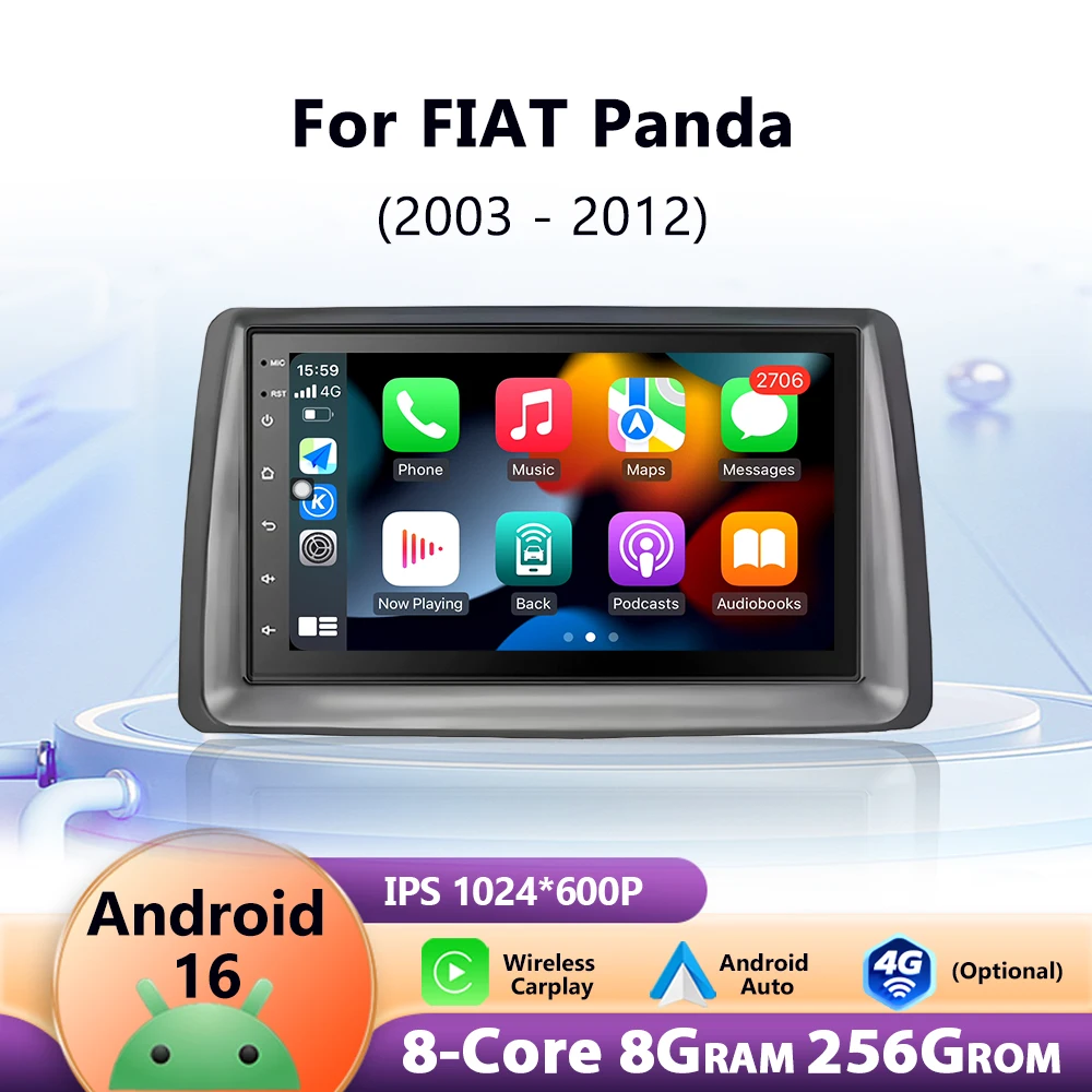 

7inch Screen Wireless Carplay Android 16 For Fiat Panda 2003 2004 2005 2006 2007 2008-2012 Car Radio Stereo Navi GPS Multimedia