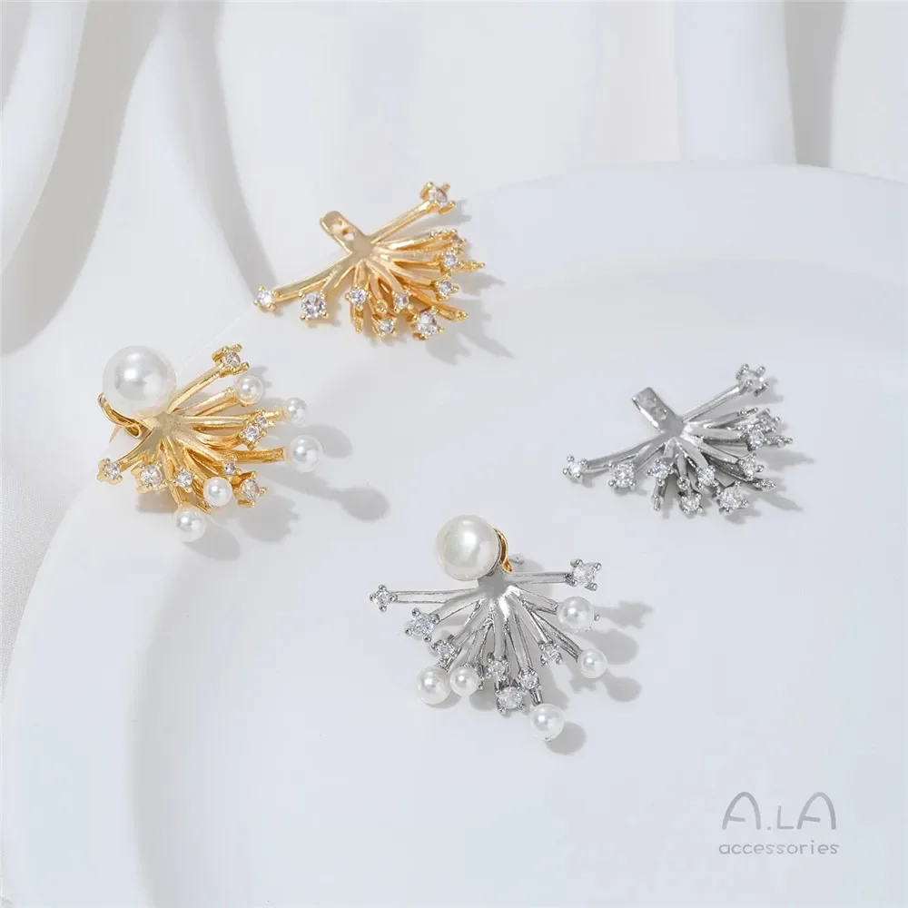 زهور دش النيزك اللامعة المطلية بالذهب عيار 14 قيراط، أقراط اللؤلؤ، أقراط فضية فرنسية، إكسسوارات مجوهرات ذاتية الصنع