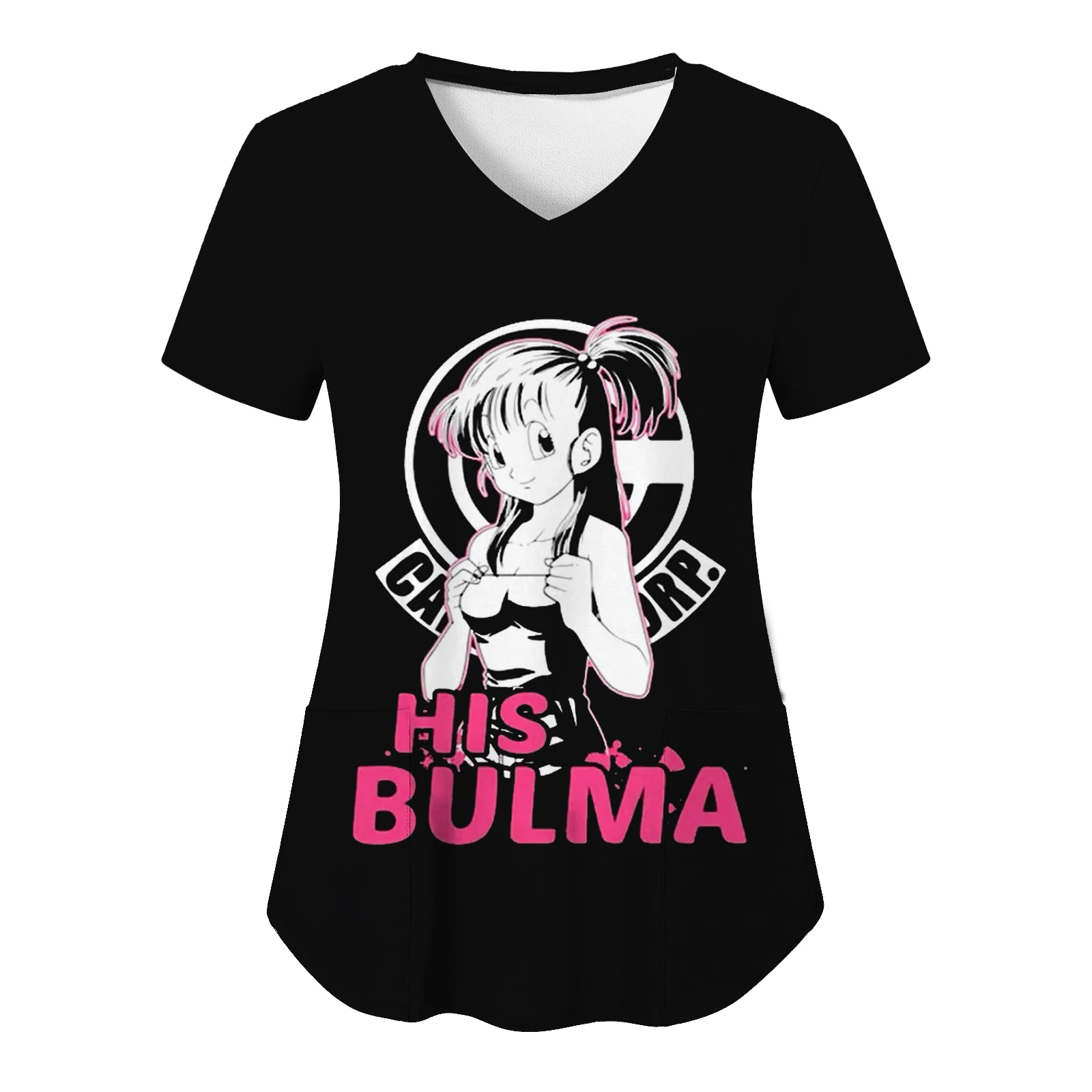 Top donna 2024 magliette del fumetto abbigliamento donna T-shirt infermiera uniforme ospedale Goku Vegeta moda Anime scollo a V Y2k tasca estate